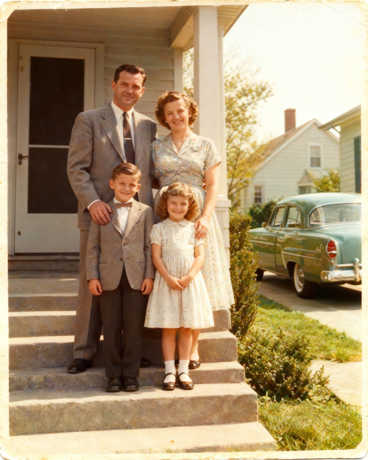 A 1950s family on the front porch · sample, fictional people